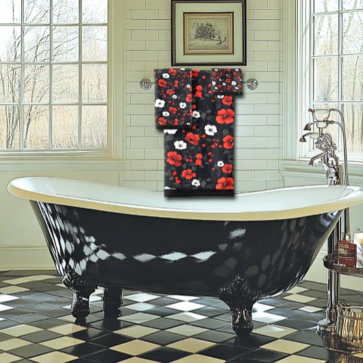 Mooie rode en witte rozen Zwarte achtergrond Bad Handdoek