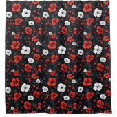 Mooie rode en witte Rozen zwarte achtergrond Douchegordijn (Voorkant)