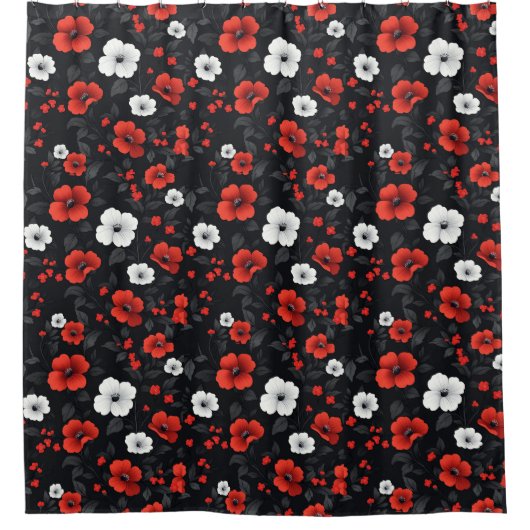 Mooie rode en witte Rozen zwarte achtergrond Douchegordijn (Voorkant)
