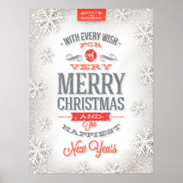 Mooie rode en witte typografie Snowflakes Poster