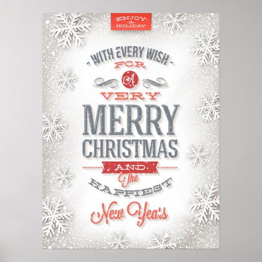 Mooie rode en witte typografie Snowflakes Poster (Voorkant)