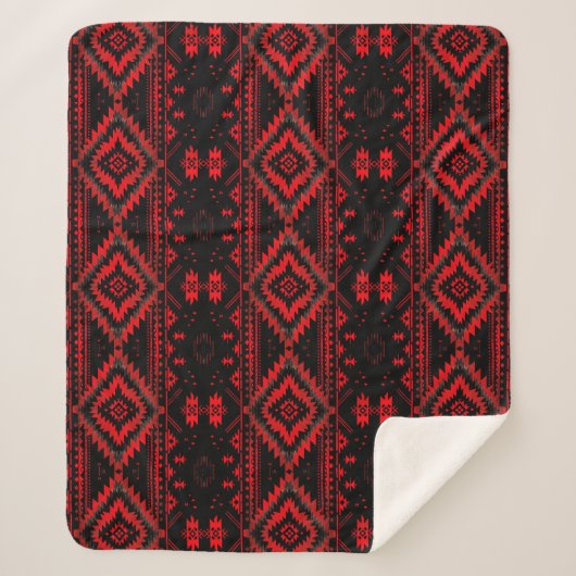 Mooie rode en zwarte Native American patroon Sherpa Deken (Voorkant)