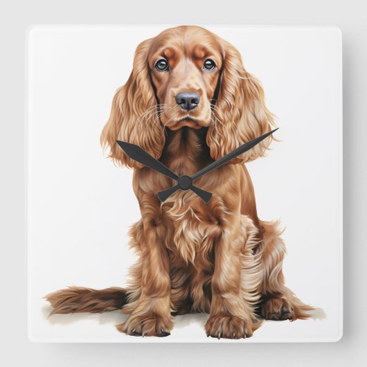 MOOIE RODE ENGELSE COCKER SPANIEL HOND VIERKANTE KLOK (Voorkant)