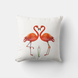 Mooie Rode Flamingo's & Rietplant op Wit Kussen