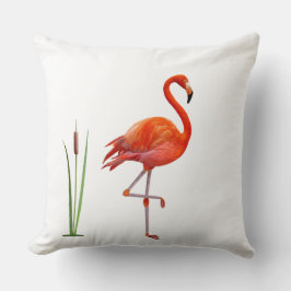 Mooie rode flamingovogel en rietplant op wit kussen