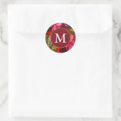 Mooie Rode Floral met Monogram Kerstmis Ronde Sticker (Tas)
