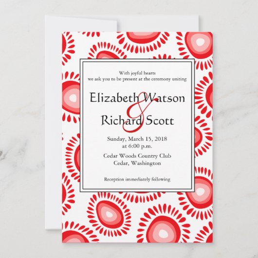 Mooie rode funky bloemen bruiloft uitnodiging (Voorkant)