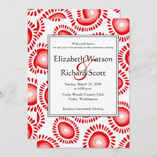 Mooie rode funky bloemen bruiloft uitnodiging (Voorkant / Achterkant)