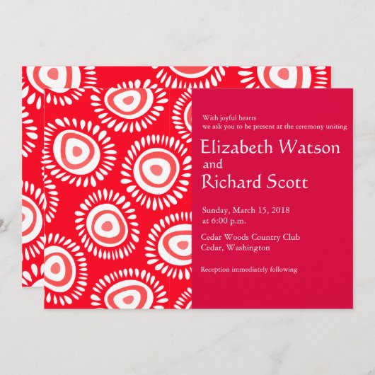 Mooie rode funky bloemen bruiloft uitnodiging (Voorkant / Achterkant)