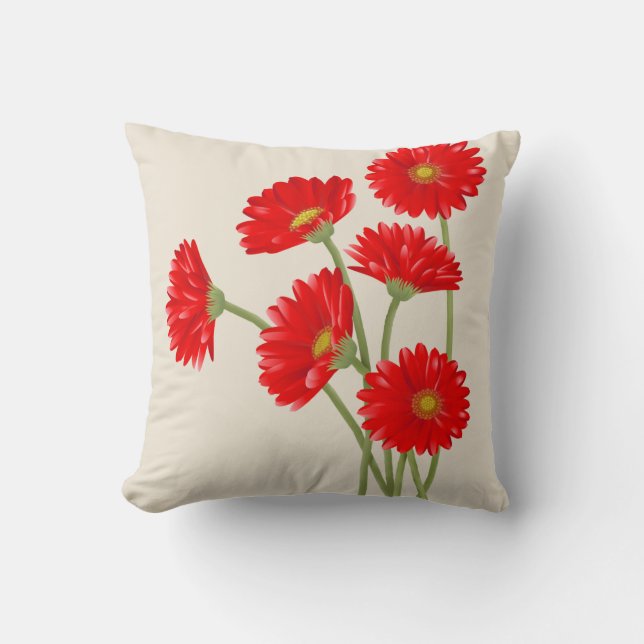 Mooie Rode Gerbera's Worp Kussen (Voorkant)