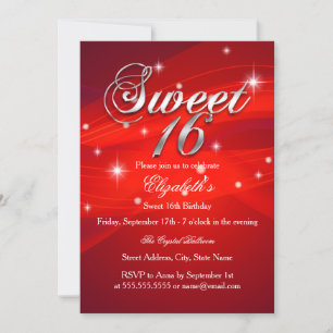 Mooie Rode Glitter Sweet Sixteen Uitnodiging