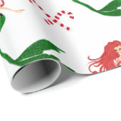 Mooie rode groene glitter kerst zeemeermin cadeaupapier (Rol Hoek)