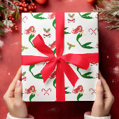 Mooie rode groene glitter kerst zeemeermin cadeaupapier