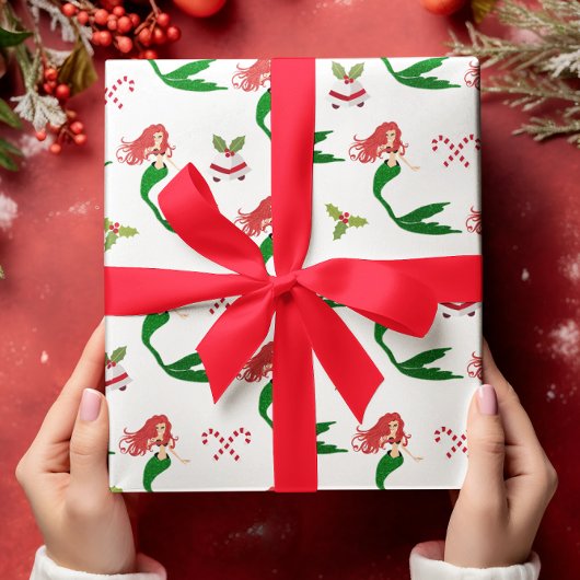 Mooie rode groene glitter kerst zeemeermin cadeaupapier