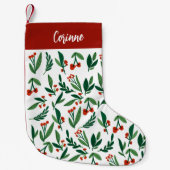 Mooie rode groene Holly Berry gepersonaliseerd Kleine Kerstsok (Voorkant)
