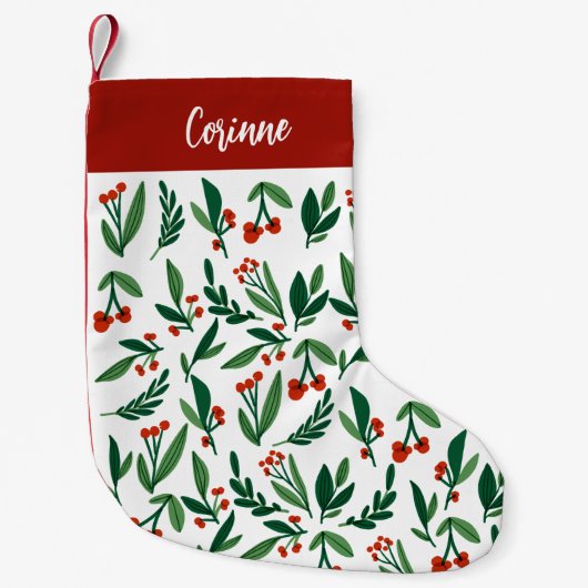 Mooie rode groene Holly Berry gepersonaliseerd Kleine Kerstsok (Voorkant)