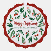 Mooie rode groene Holly Berry Vrolijk Kerstfeest Ornament Kaart (Voorkant)