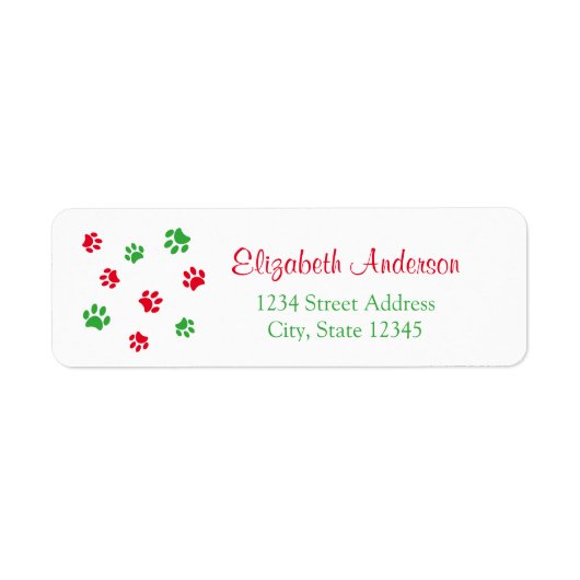 Mooie rode groene pootafdrukken kerst retouradres etiket (Voorkant)
