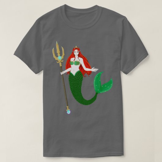 mooie rode haarzeemeermin met groene vin houdt een t-shirt (Design voorkant)