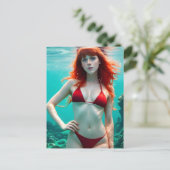 Mooie rode haired vrouw in bikini onderwater briefkaart (Staand voorkant)
