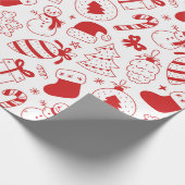 Mooie Rode Handgetekende Kerst Doodle Kunst Cadeaupapier (Hoek)