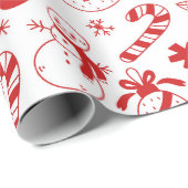 Mooie Rode Handgetekende Kerst Doodle Kunst Cadeaupapier (Rol Hoek)