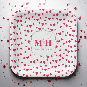 Mooie Rode Hart Monogram Aangepast Papieren Bordje