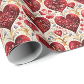 Mooie Rode Harten en Bloemen  Cadeaupapier (Rol Hoek)