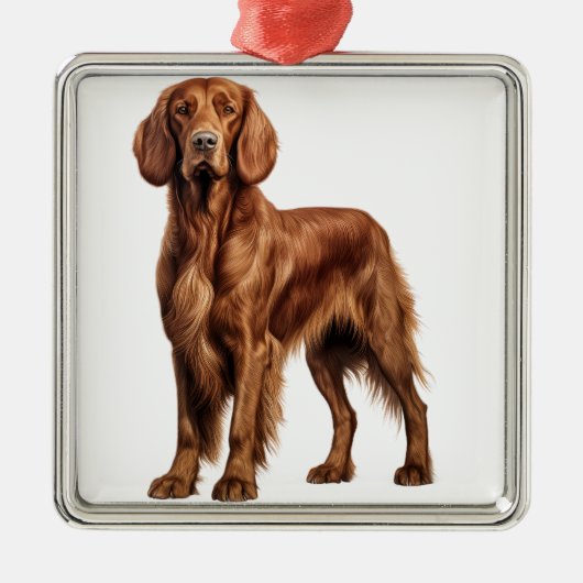MOOIE RODE IERSE SETTER HOND METALEN ORNAMENT (Voorkant)