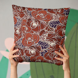 Mooie rode, ivoren en blauwe bloem kussen