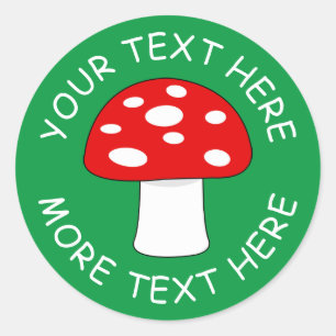 Mooie rode kap paddenstoelstickers en enveloppenze ronde sticker