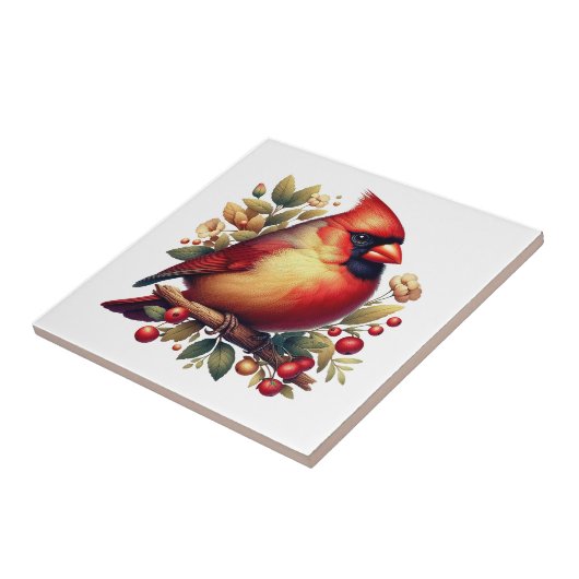 Mooie rode kardinaal accent tegeltje (Zijkant)