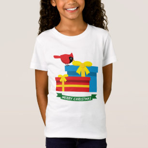 Mooie Rode Kardinaal Doet Een Blauwe Cadeau Open T-shirt