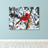 Mooie rode kardinaal in de sneeuw canvas afdruk (Insitu (Houten vloer))
