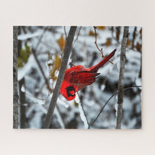 Mooie rode kardinaal in de sneeuw legpuzzel (Horizontaal)