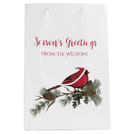 Mooie rode kardinaal op een kerst in de tak medium cadeauzakje (Voorkant)