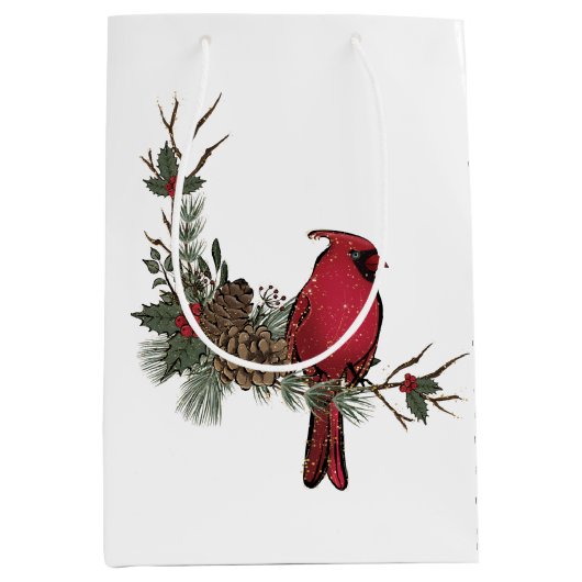 Mooie rode kardinaal op een kerst in de tak medium cadeauzakje (Voorkant)