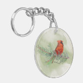 Mooie rode kardinaal rustieke Waterverf Sleutelhanger (Voorkant Links)
