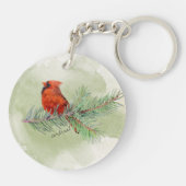 Mooie rode kardinaal rustieke Waterverf Sleutelhanger (Achterkant)