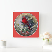 Mooie rode kardinaal vierkante klok (Huis)