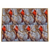 Mooie rode kardinaalvogel op tak groot cadeauzakje (Voorkant)