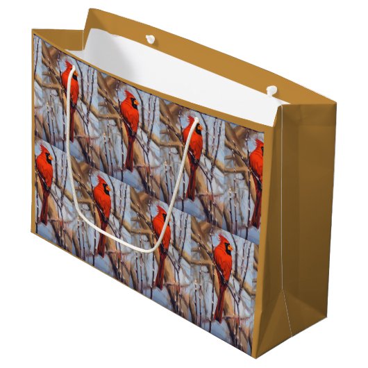 Mooie rode kardinaalvogel op tak groot cadeauzakje (Voorkant Gekanteld)