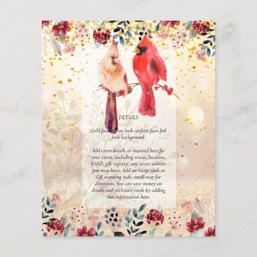 Mooie rode kardinaalvogels trouwkaart (Achterkant)