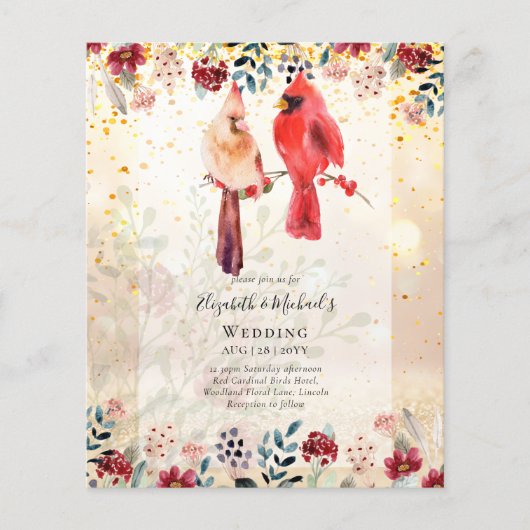 Mooie rode kardinaalvogels trouwkaart (Voorkant)