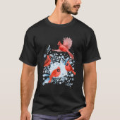 Mooie rode kardinaalvogels Winter Scene Christma T-shirt (Voorkant)