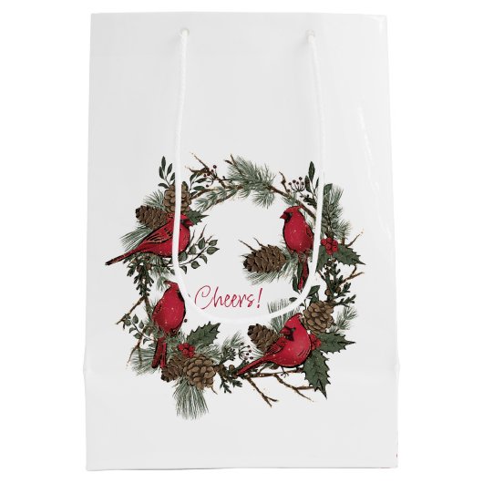 Mooie rode kardinalen in een kerstmis medium cadeauzakje (Achterkant)