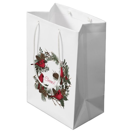 Mooie rode kardinalen in een kerstmis medium cadeauzakje (Achterkant Gekanteld)