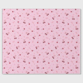 Mooie rode kersen harten linten op roze cadeaupapier (Vlak)