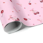 Mooie rode kersen harten linten op roze cadeaupapier (Rol Hoek)