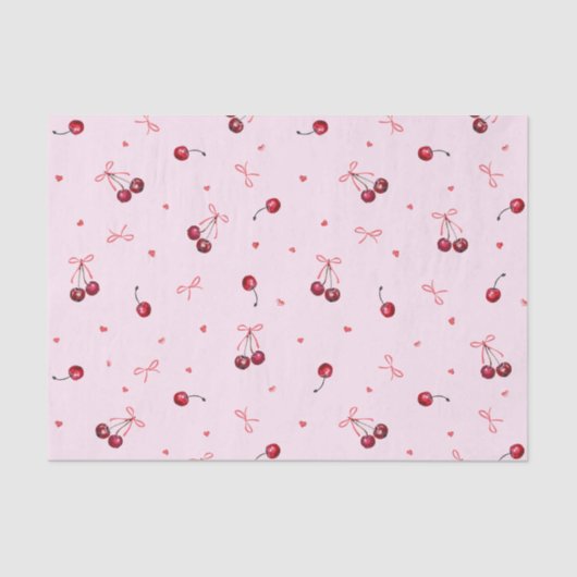 Mooie rode kersen harten linten op roze tissuepapier (Voorkant)